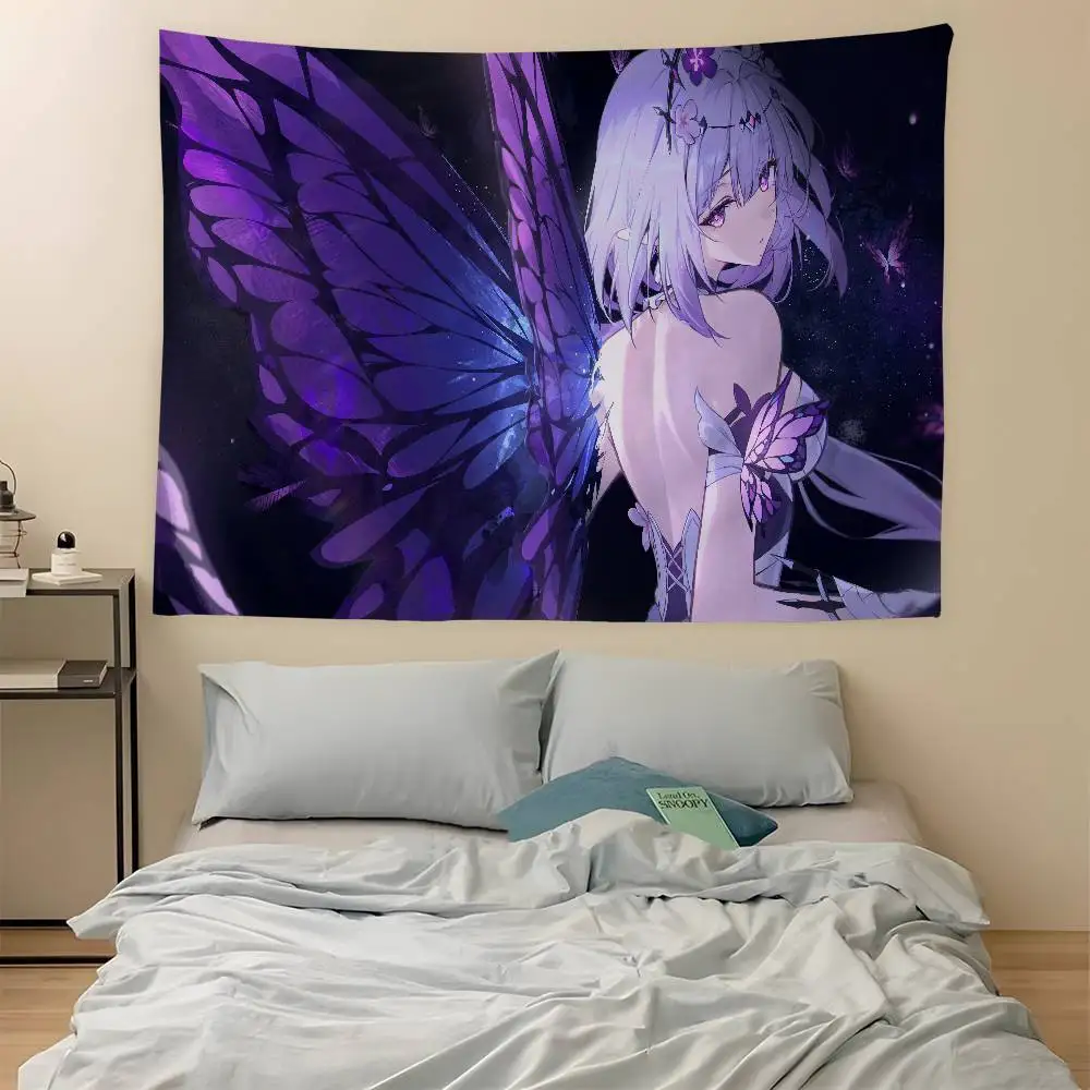Honkai-Star Rail C-Castorice Anime Wandteppich Hippie Blumen Wandteppiche Wohnheim Deko Wandbehang Heimdekoration