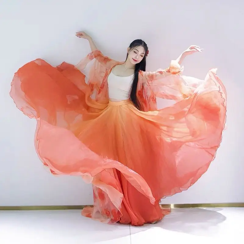 

Mengxia Lifelong Wearing Flowers Beautiful Dance Dress Gradient Color Classical Dance Jiangnan Flying Goose Dress