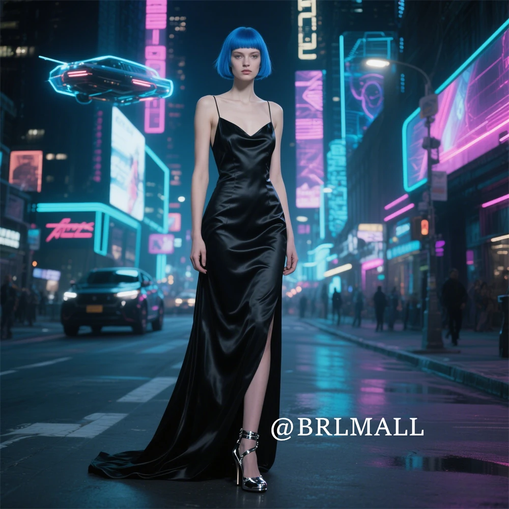 

BRLMALL Sexy Simple Evening Dress for Women Spaghetti Straps Long Sheath Party Dresses Customized Cocktail Nigh Club Dresses