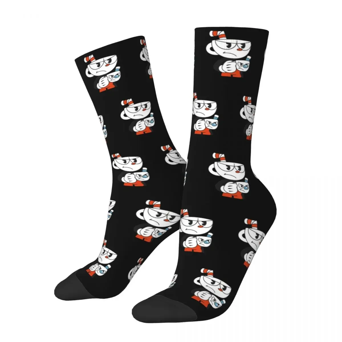 

Retro Cuphead And Mugman Angry Basketball Socks Cartoon Hip Hop Crew Socks for Women Men Unisex Sweat Absorbing