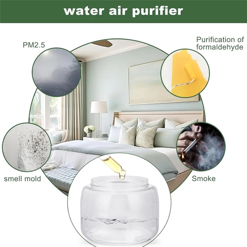 B98A-Water Air Purifier For Home, Humidifier, Essential Oils Aroma Fresher With Night Light For Home, Office, US Plug