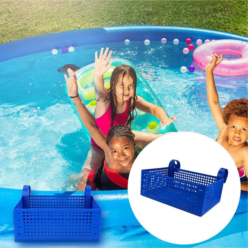 3Pcs Poolside Storage Basket With Cup Holder Hooks,Stretchable Pool Toy Basket For Most Frame Pools Pool Replacement Accessories