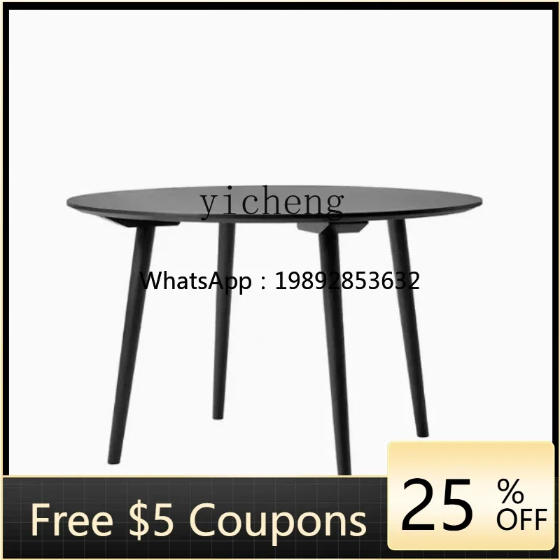 

Z1 solid wood dining table small apartment household round dining table wabi sandy wind black log negotiation table