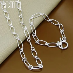 DOTEFFIL 925 Sterling Silver Simple Chain Necklace Bracelet For Women Man Wedding Engagement Party Jewelry