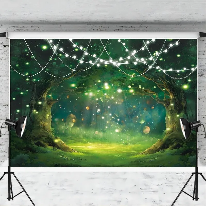 Enchanted Garden Backdrop Forest Wonderland Woodland Green Firefly Wedding Baby Shower Party Decoration Photography Background