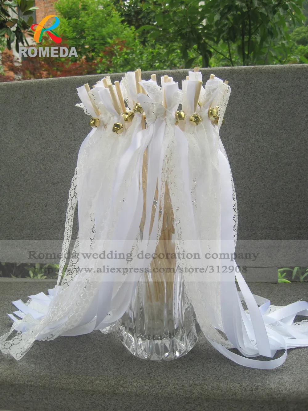 

Newest 50/20/10pcs/lot white lace wedding ribbon wands wedding wands for wedding decoration