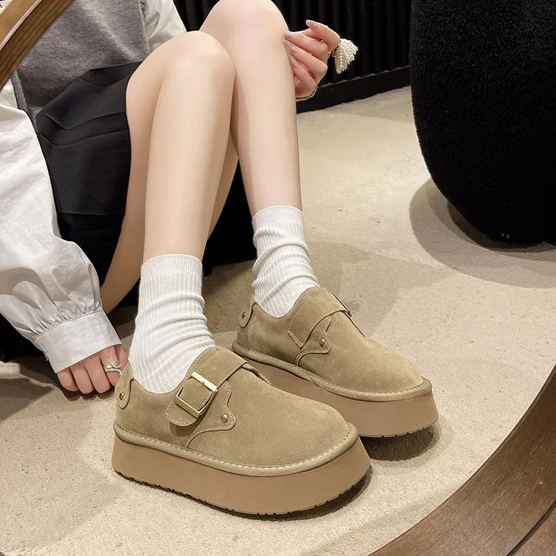 Vrouwen Sneakers All-Match Platform Ronde Neus Schoenen Voor Vrouwen Ondiepe Mond Casual Sneakers 2024 Nieuwe Klimplanten Jurk Retro Sneakers