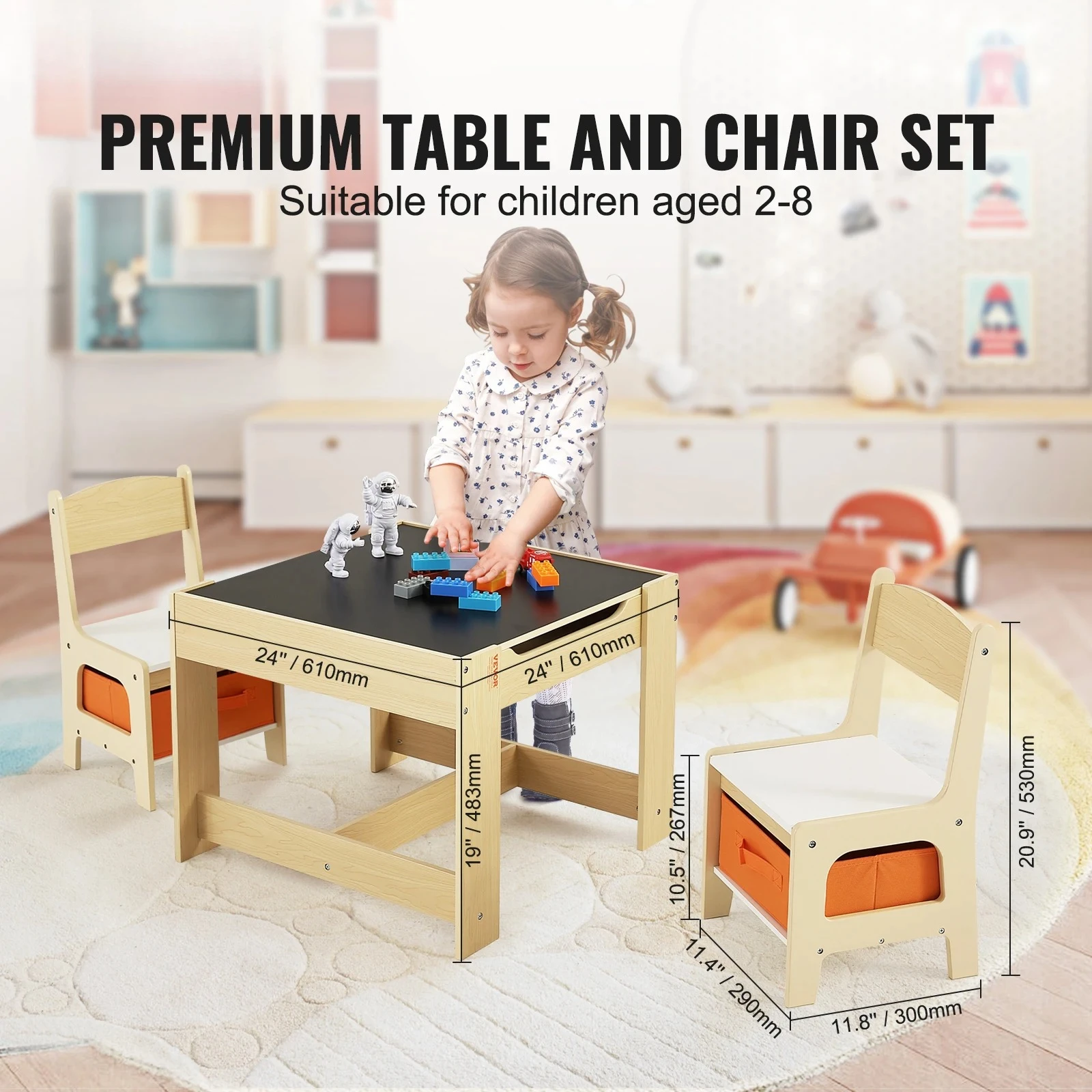 Kids Table and Chair Set Wooden Activity Table with Storage Space and Boxes Kids Table for Art Craft Reading Learning