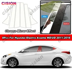 Glossy Chrome Door Window Center Middle B C Pillar Post Column Cover Trim Mirror Effect Sticker For Hyundai Elantra Avante MU UD