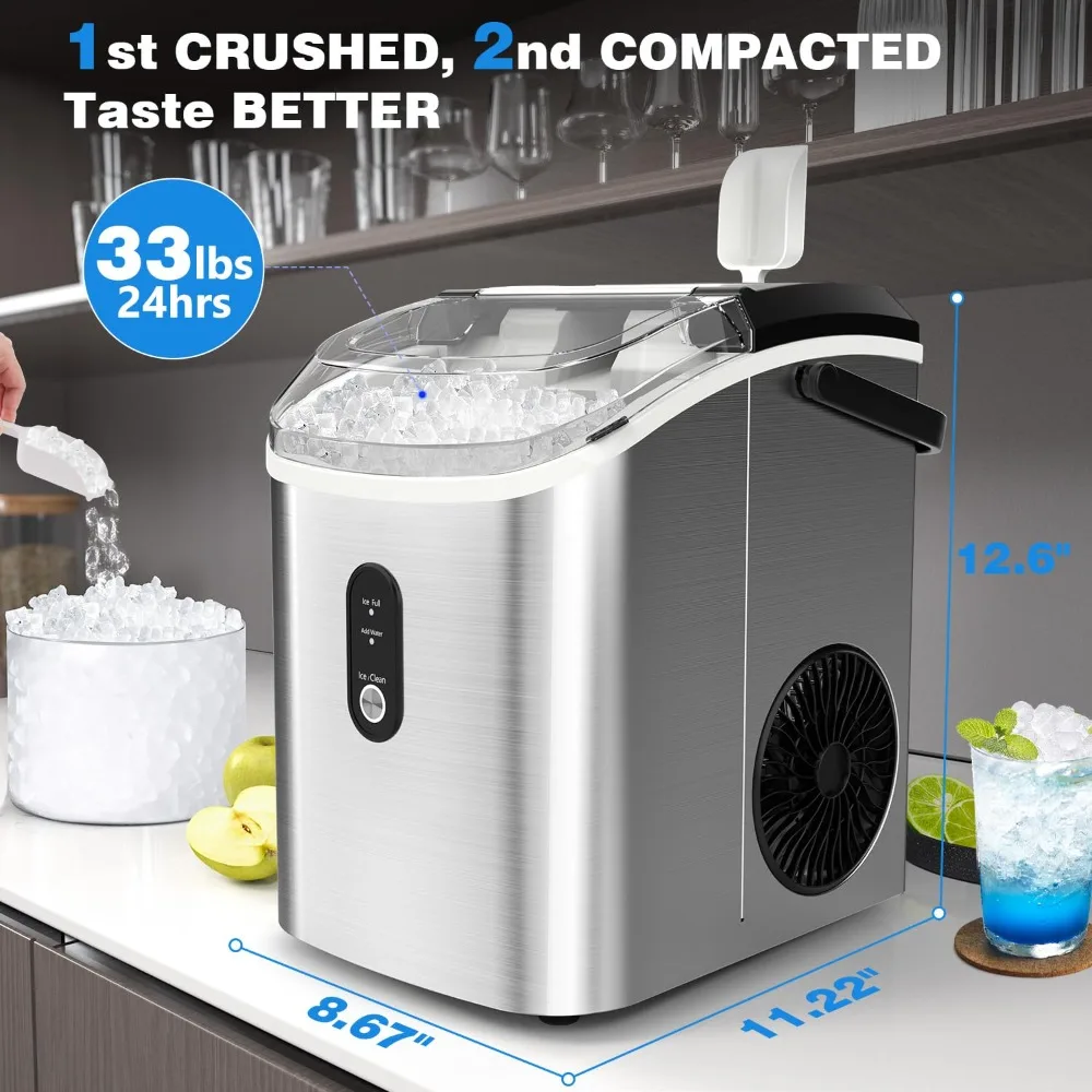 Self Cleaning Countertop Ice Maker com gelo mastigável, Fast Ice Making, 35Lbs/Day, remoto