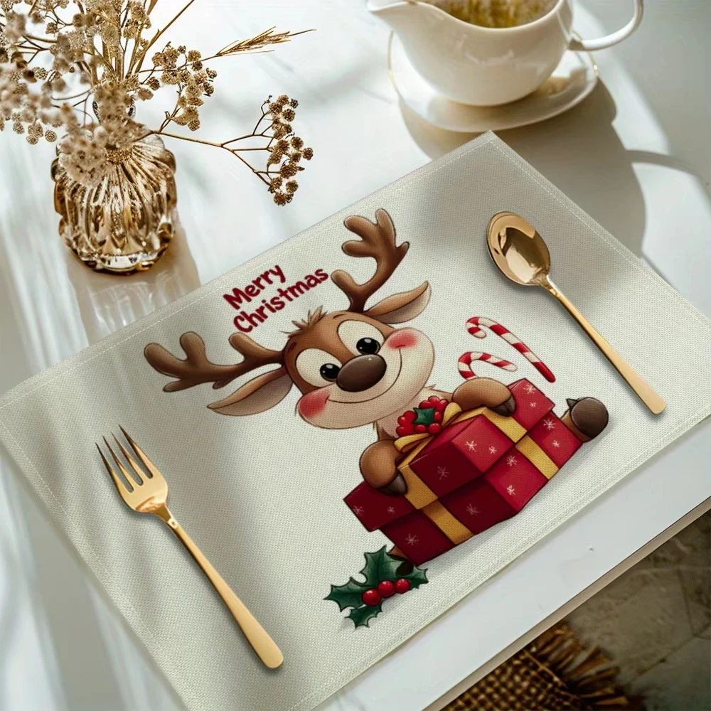 

VIKAMA 4 шт., рождественские салфетки с оленями и узорами Holly Berry, праздничные декоративные салфетки, украшения для домашнего стола