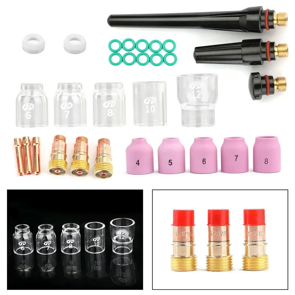 31Pcs For TIG Welding Torch Gas Lens #12 8#10# 7# Glass Cup Kit For WP-17/18/26 High Quality Welding Accessories