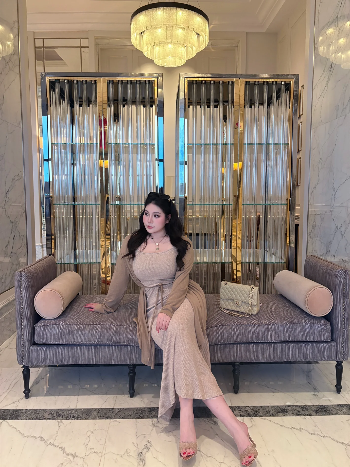 

Комплект PengTing: Элегантное тонкое платье-русалка без бретелек и кардиган из хлопковой смеси для полных женщин, весна-лето