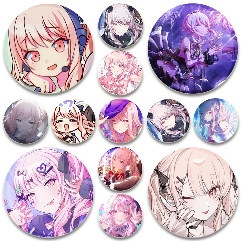 Anime Project SEKAI Badge Akiyama Mizuki Cartoon Lapel Pins 32/44/58mm Round Brooches for Backpack Accessories Jewelry Gifts