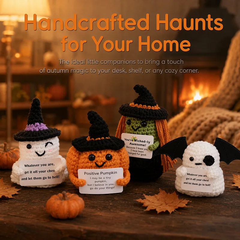Crochet Ornament Crochet Positive Pumpkin Office Desk Decor Crochet Ghost Pumpkin Birthday Gift Room Decorations Halloween Gift
