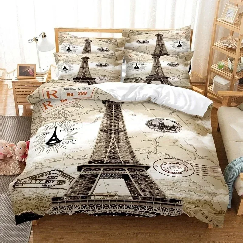

Eiffel Tower Quilt Cover Set King/Queen Size Paris Theme Bedding Set Girls Teens,Famous French Grey Cityscape Style Duvet Cover
