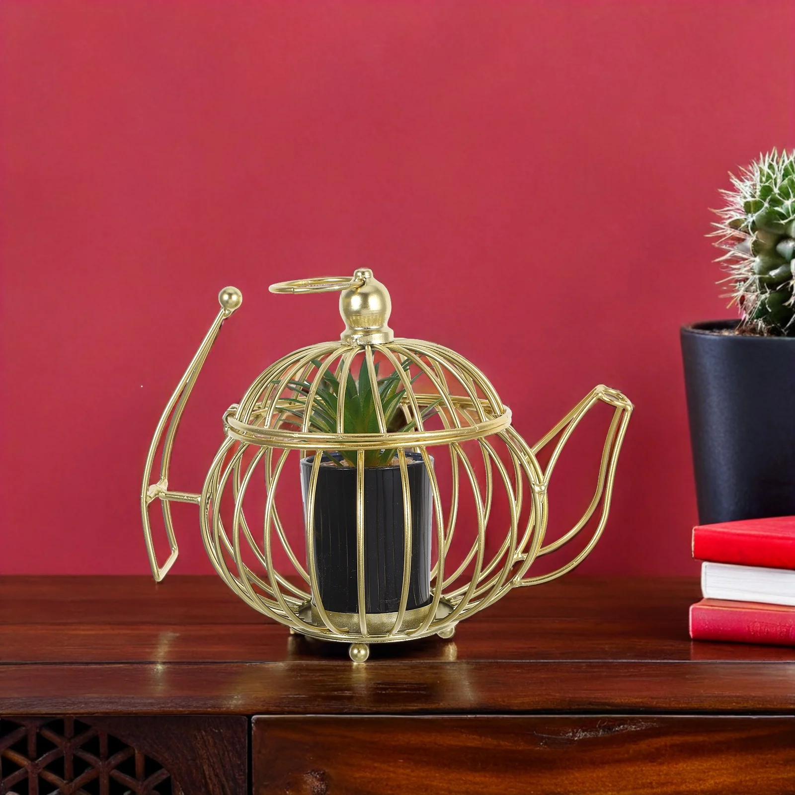 

Nordic Style Ornaments Desktop Simulated Plants Fake Bonsai with Rack Artificial Small Purple Clay Teapot Countertop Decor