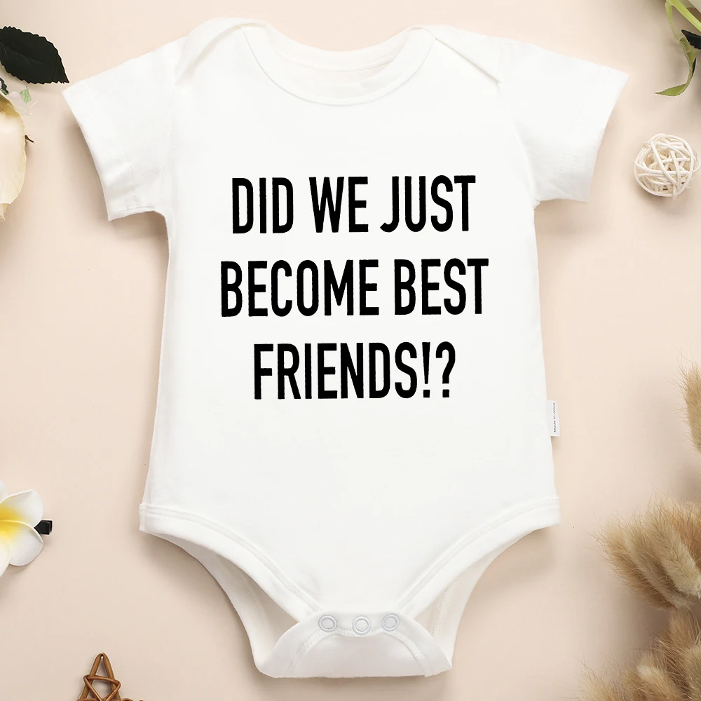 Cute Baby Boys and Girls Clothes Twin Onesie Best Friends Summer Casual Newborn Bodysuit Short Sleeve Crew Neck 100% Cotton