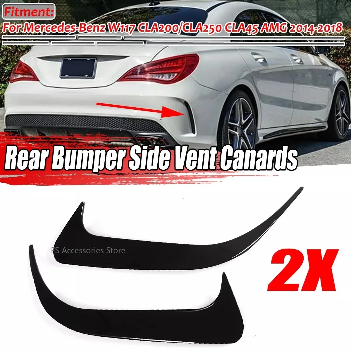 

Pair Rear Bumper Spoiler Canards Vents Cover Trim For Mercedes Benz CLA Class W117 C117 CLA200 220 250 260 45 AMG 2013-2019