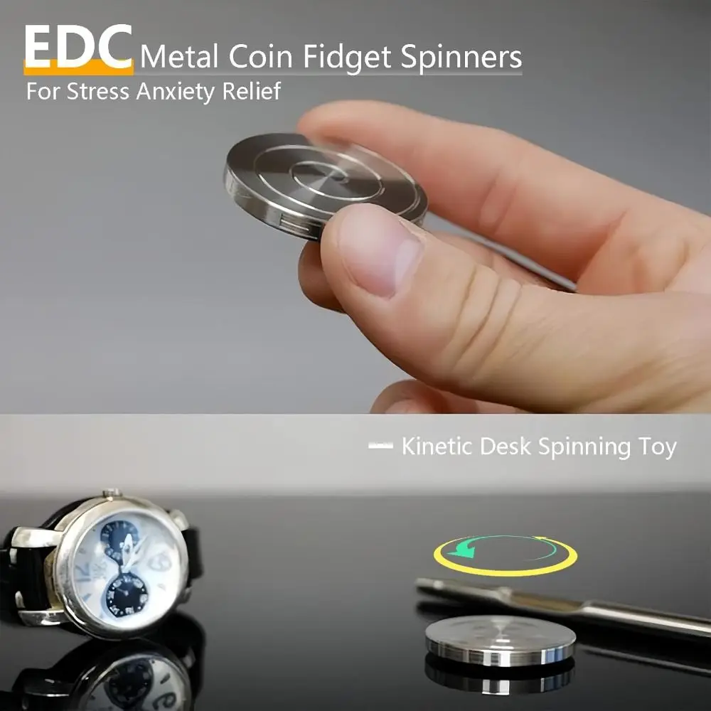 Gold Silver Kinetic Desk Spinning Toy Precision Machined Stress Anxiety Relief Fidget Toys Metal Coin Fingertip Coin Toy