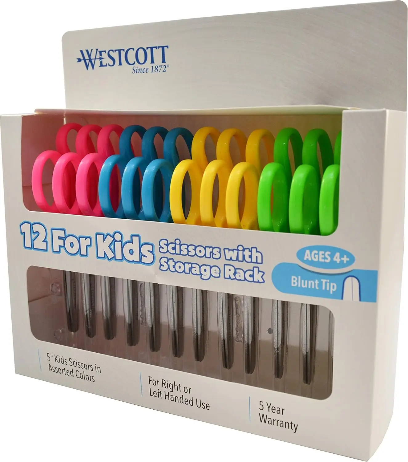 

Kids Scissors Bulk Pack of 12, 5" Blunt Tip, Assorted Colors for School and Home