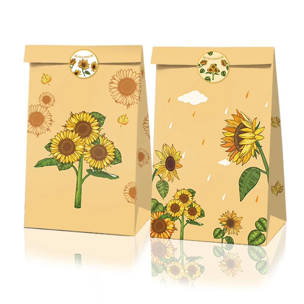 

LB038 12Pcs Spring Sunflower Birthday Party Cookies Pack Kraft Paper Gift Bags Boxes Carnival Baby Shower Party Decorating Bags