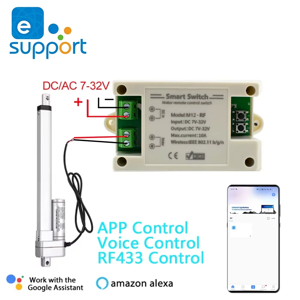 

eWelink Smart Life WiFi Electric Linear Actuator Motor Controller DC 12V 24V RF433 Switch Relay for Alexa Google Home