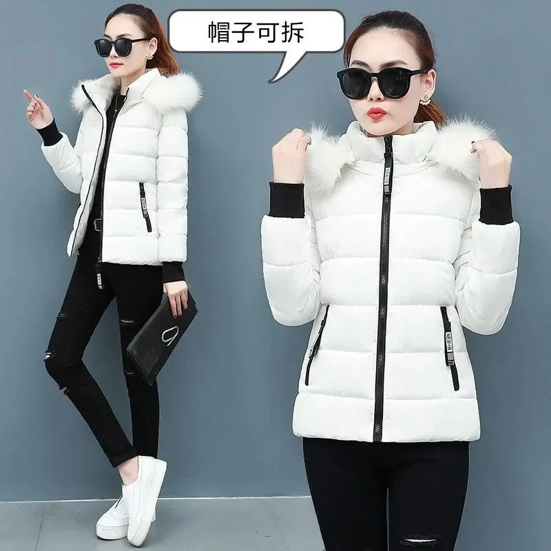 2024New Cotton-Padded Jacket Women's Winter Warm Cotton Padded Coat Thin Light Parkas Overcoat Short Hooded Outerwear Ladies Top