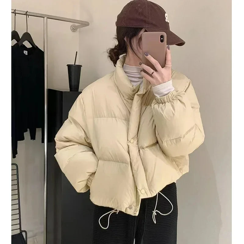 Women's Casual All-match Long Sleeve Single Breasted Simple Parkas 2023 Winter Fashion Warm Short Outerwear Jacket Solid Coat