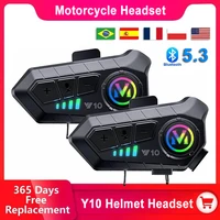 Casque de moto Y10 avec commande vocale stéréo Bluetooth 5.3, appels mains libres, étanche IPX6, 1000 mAh avec lumière ambiante 5