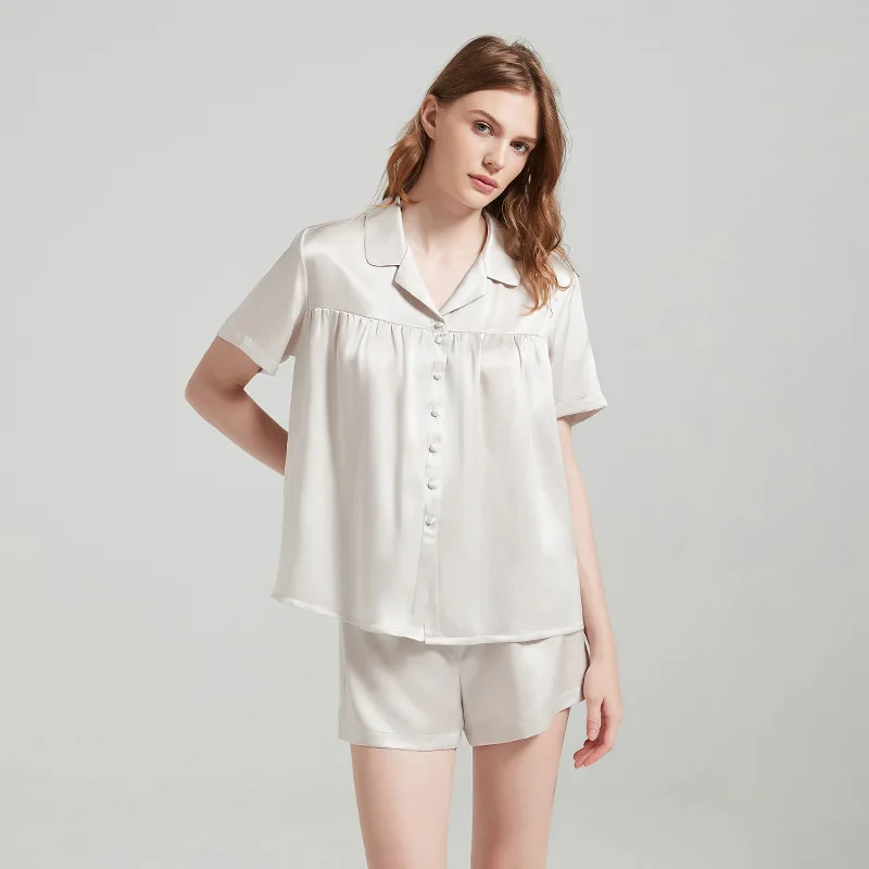100% Mulberry Silk Pajamas Set Turn Down Collar Cute Sleepwear For Women 2 Pieces Set Luxury And Comfortable 2026 Summer