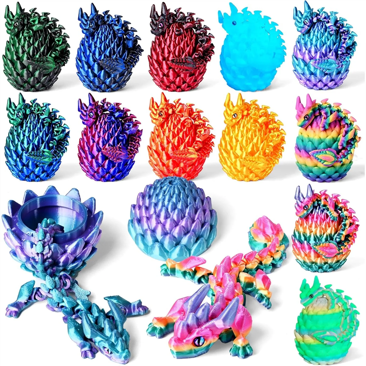 

12pcs 3D Printed Dragons Eggs with Rounded Horns, Articulated Animals Fidget Toys for Kids, Party Favors, Classroom Prizes