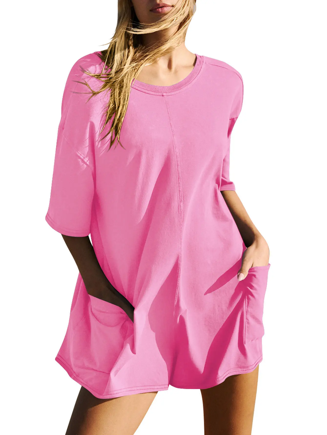 Women's Casual V-Neck Open Back Short Sleeve Loose Fit Pocket Jumpsuit | 2025 Summer New Arrival