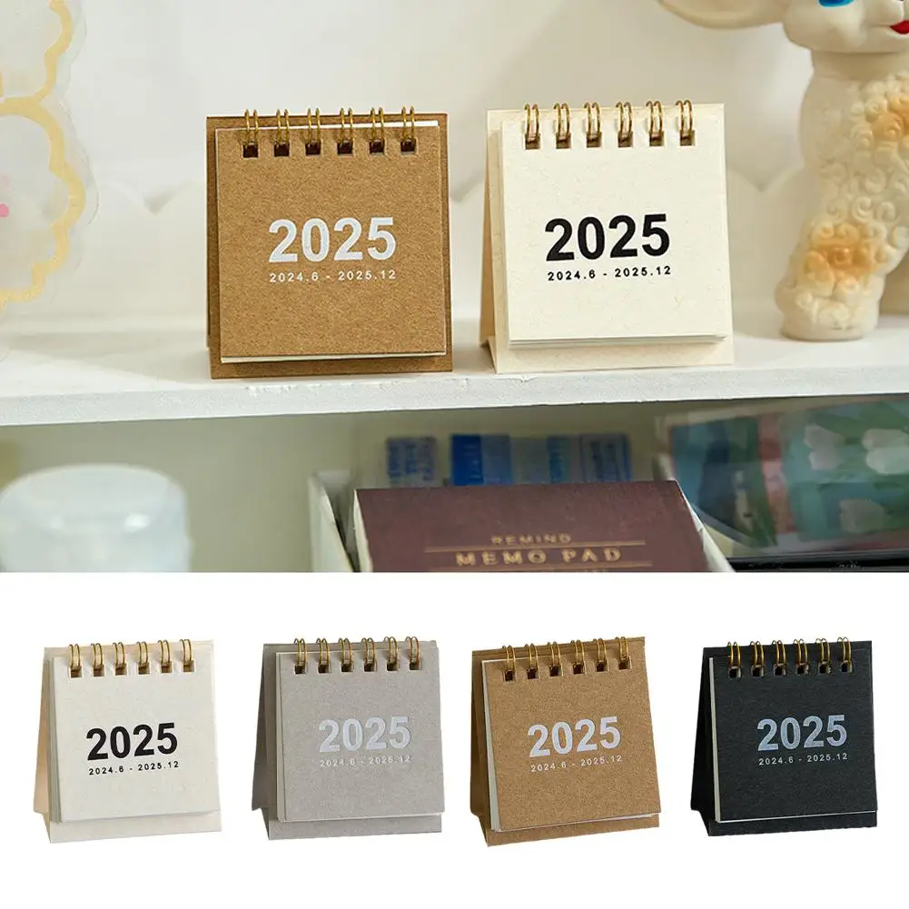 2025 Retro Simple Solid Color Desk Calendar Desktop Daily Paper Table Stand Yearly Agenda Planner Calendar Organizer Mini U1Z2