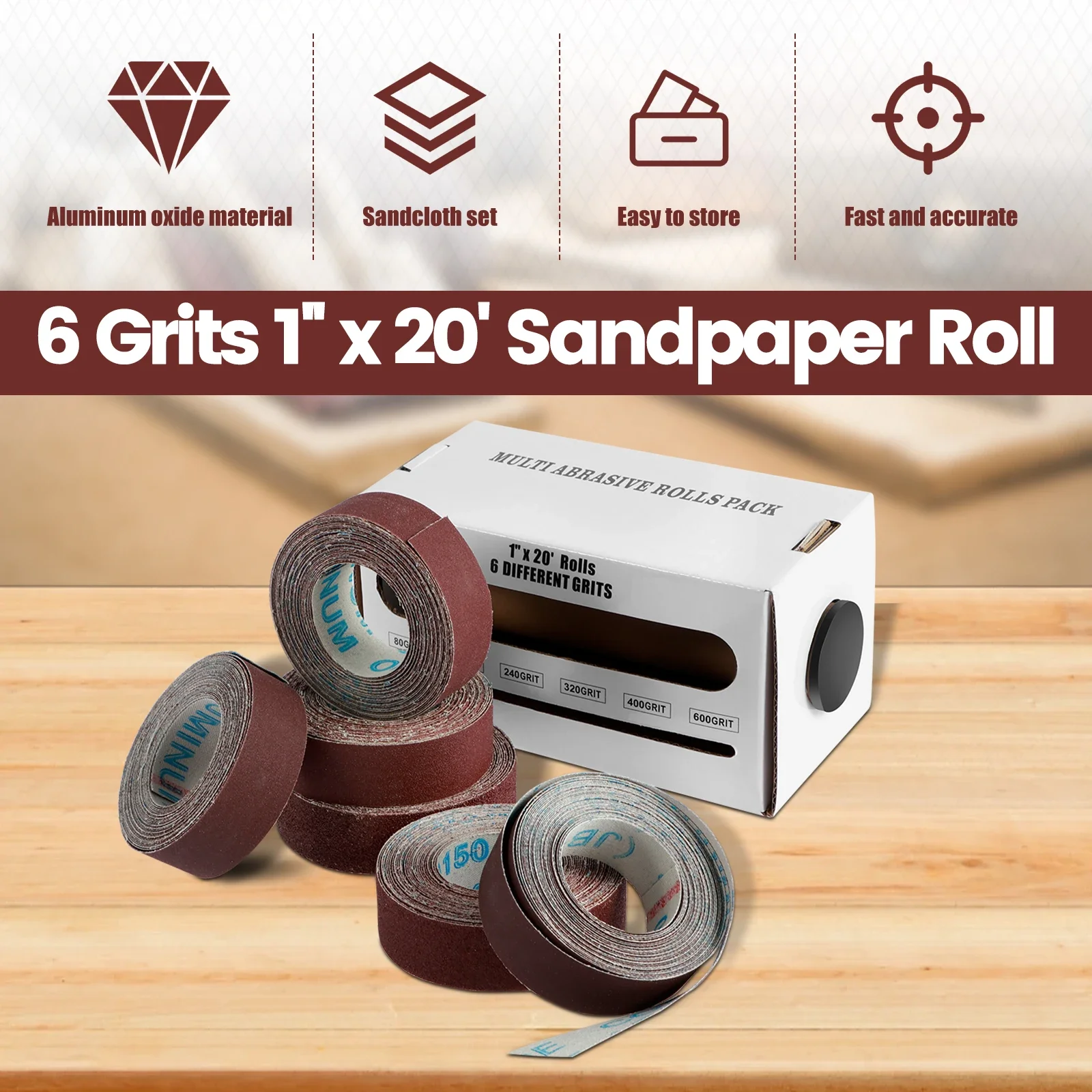 

6PCS Roll Grits Sandpaper 80/150/240/320/400/600 Grit Abrasive Sand Paper Emery Cloth Sanding Abrasive Sheets for Polishing