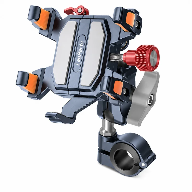 Universal Motorcycle Handlebar Phone Mount Aluminum Alloy 360° Rotating Shock-Absorbing Holder for Navigation