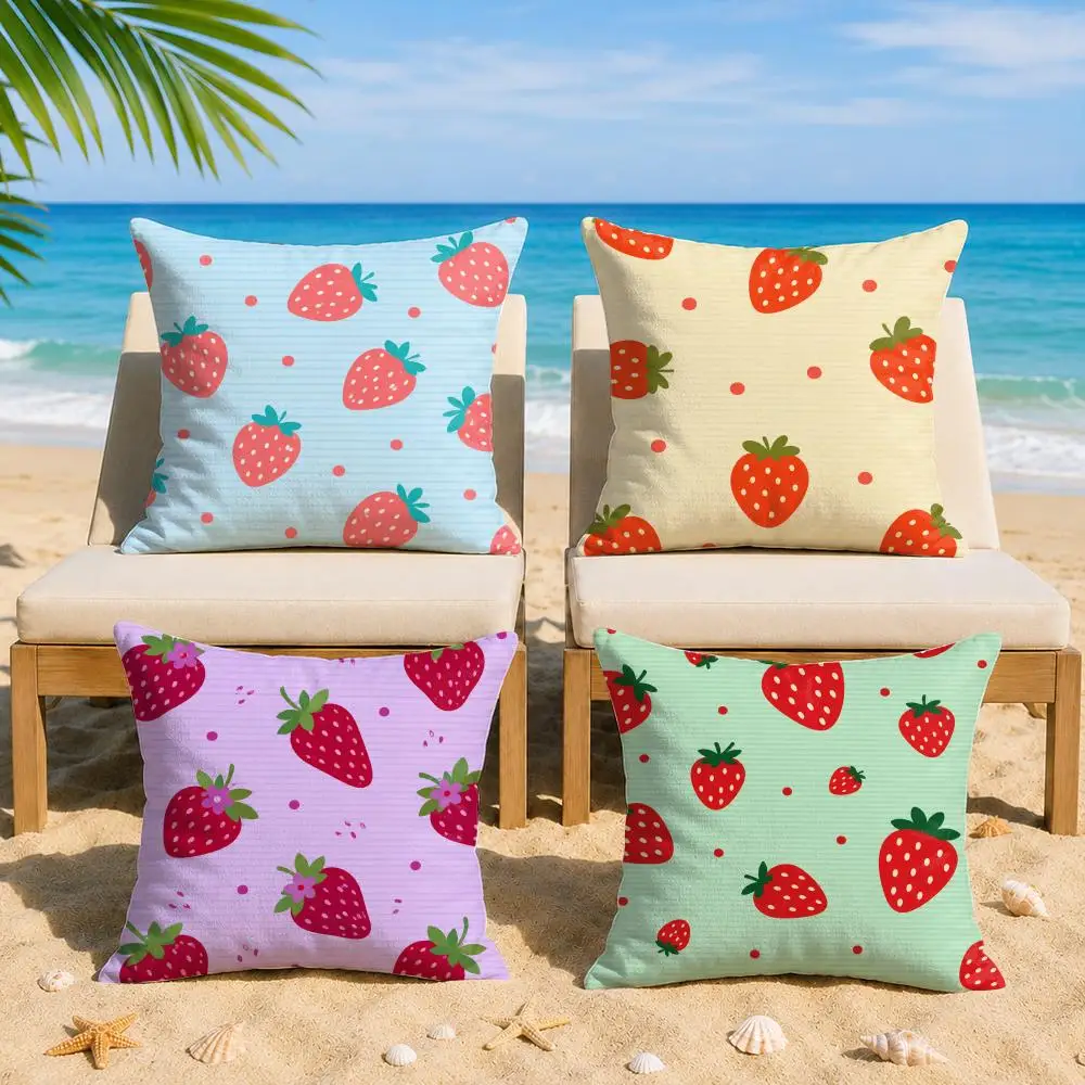 Fruit Strawberry Cushion Cover Short Plush Soft Double-Sided Printing Pillow Case Cozy Sofa Bedroom Home Decor Gift