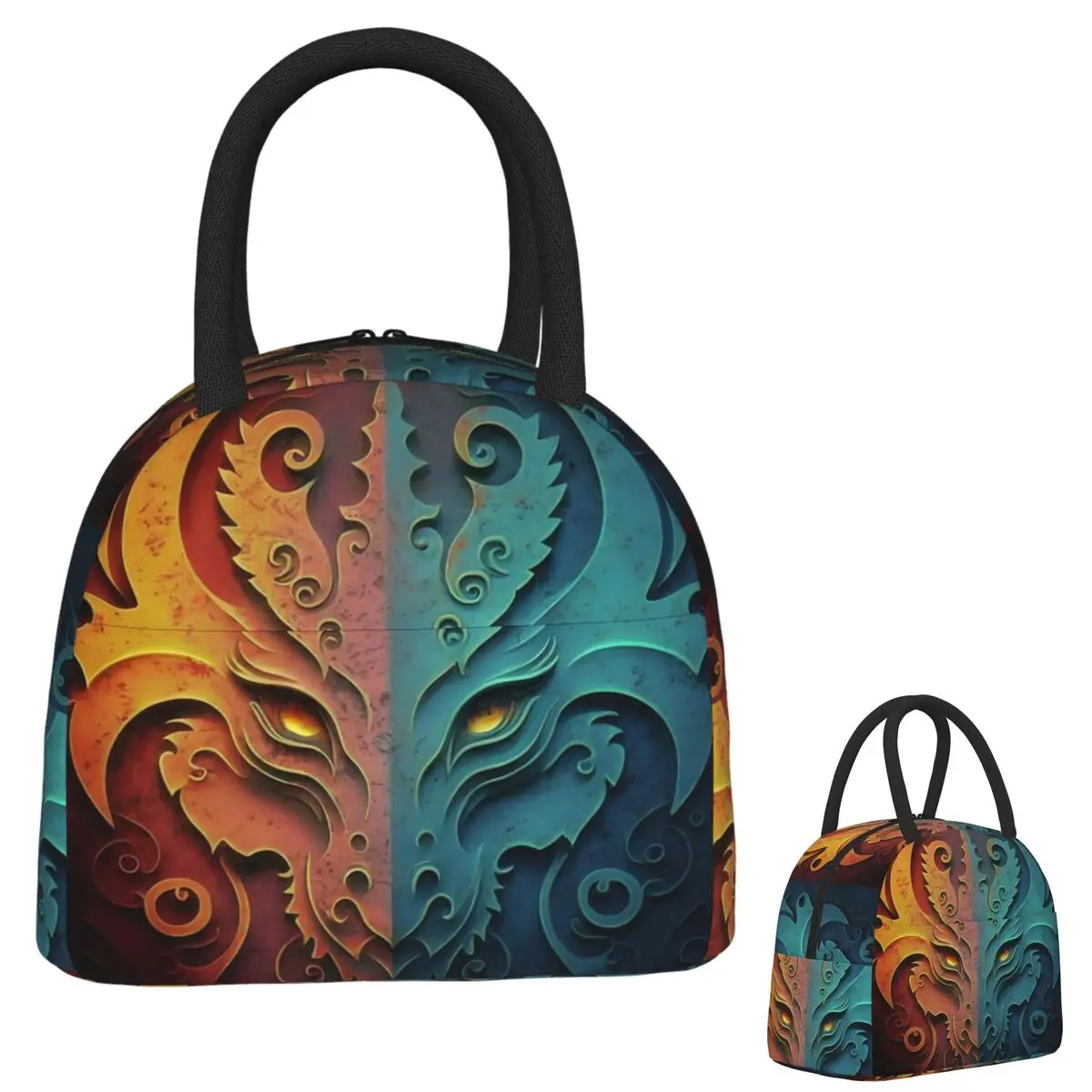

Elvish Dragon Head Grunge Design Insulated Lunch Bag for Women Kids Portable Food Boxes Thermal Lunch Box Tote