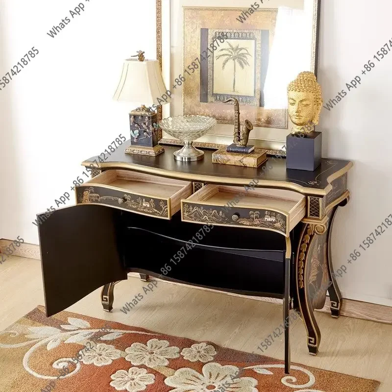 

Американский ретро-комод N68 с эффектом состаривания, шкаф для хранения, окрашенный в художественном стиле, прихожий шкаф в неоклассическом европейском стиле с резьбой.