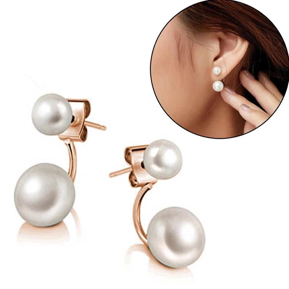 Double Side Earing Eardrop Fashion Jewelry Lady Earrings Simulated Pearl Earrings Eardrop Personality Earrings Ear Stud Sale