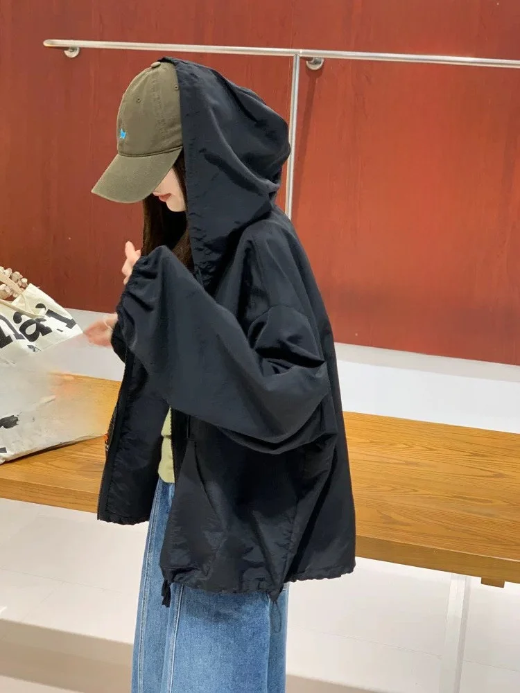 

Женская повседневная свободная куртка Feita с капюшоном, на двойной молнии, из хлопка, весенняя верхняя одежда, однотонная, с завязками, в повседневном стиле