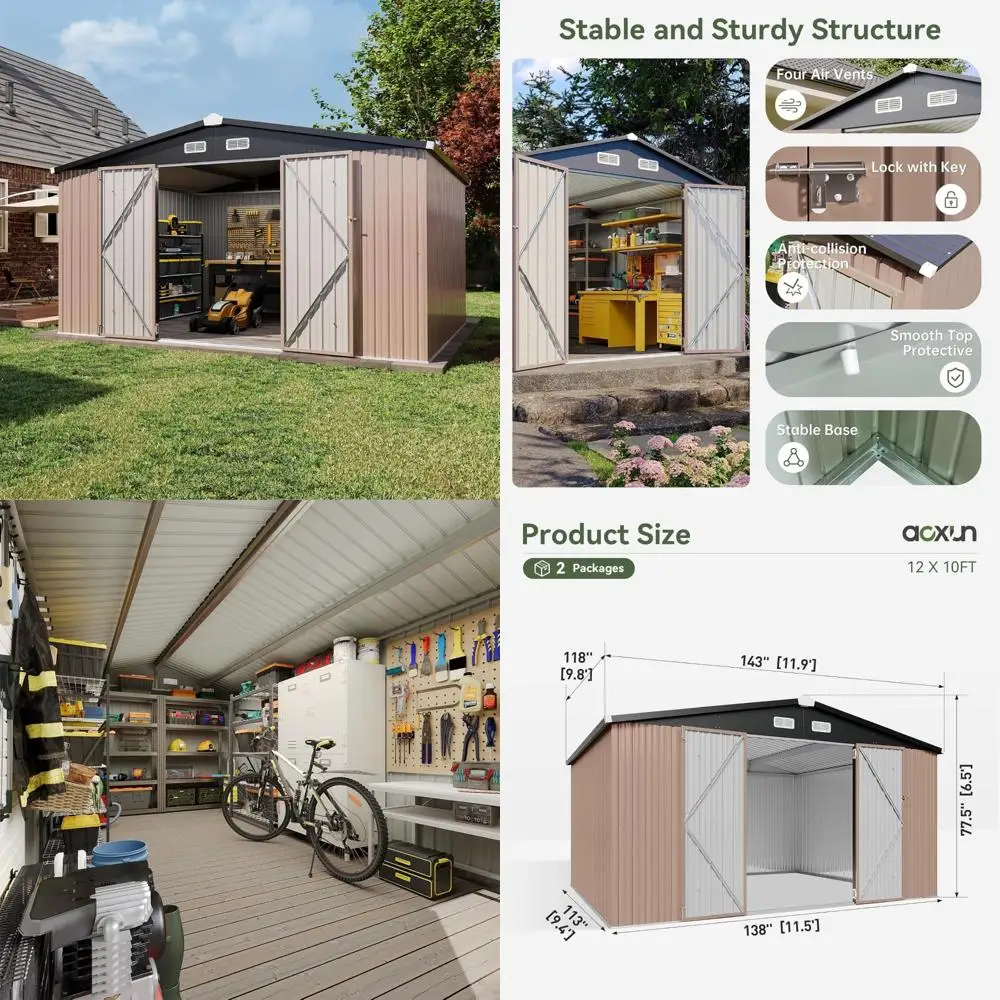 

Металлический навес для хранения на открытом воздухе 12x10 — запираемая дверь, наклонная крыша, идеально подходит для инструментов, садовой техники, велосипедов, идеально подходит для улицы St