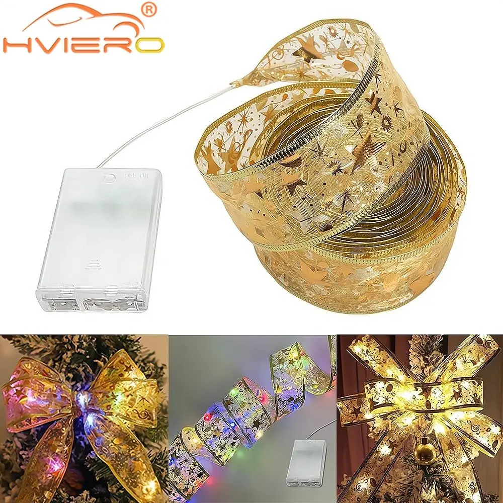 

4m/10m Christmas Ribbon Fairy Light Decoration DIY Bow String Tree Ornaments for Home Xmas Decor Holiday Atmosphere lighting