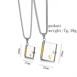 OPJ Fashion Necklaces For Couples Stainless Steel Jewelry Creative Design Big Size Notebook Pendant Gifts Women