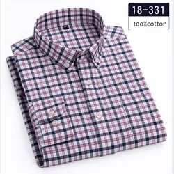Novedad en camisa, camisas de manga larga 100% algodón de alta calidad para hombres, camisa informal ajustada, ropa de oficina blanca a cuadros a rayas suaves