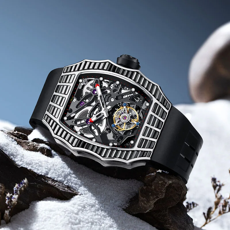 

Haofa автоматические механические мужские часы с турбийоном, светящиеся полые часы, роскошные мужские часы из нержавеющей стали 2310