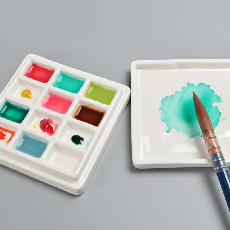  12 Grids Watercolor Palette Ceramic Mixing Tray Art and Crafts Supplies