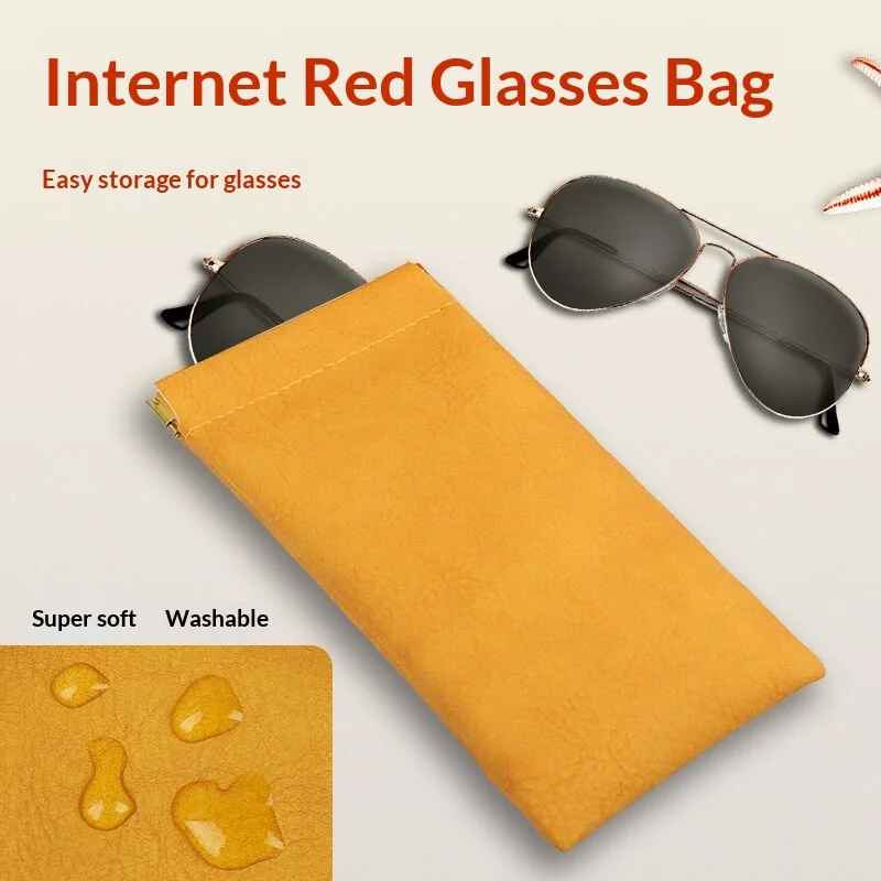Open PU Leather Glasses Pouch, Soft Anti‑Scratch Sunglasses Eyeglasses Storage Bag, Portable Slim Spectacles Sleeve Case