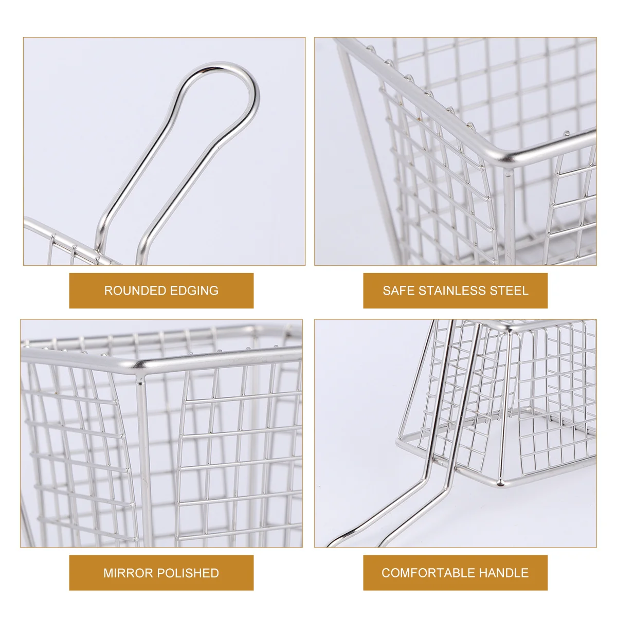 

Stainless Steel Snack Square Mesh Frying Strainer Long Handle For French Fries Potatoes Deep Fry Kitchen Tool Fried Basket