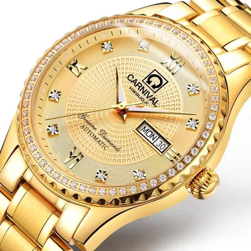 CARNIVAL, nuevos Relojes dorados de lujo Para Hombre, reloj automático, calendario de zafiro de alta calidad, Relojes luminosos impermeables Para Hombres